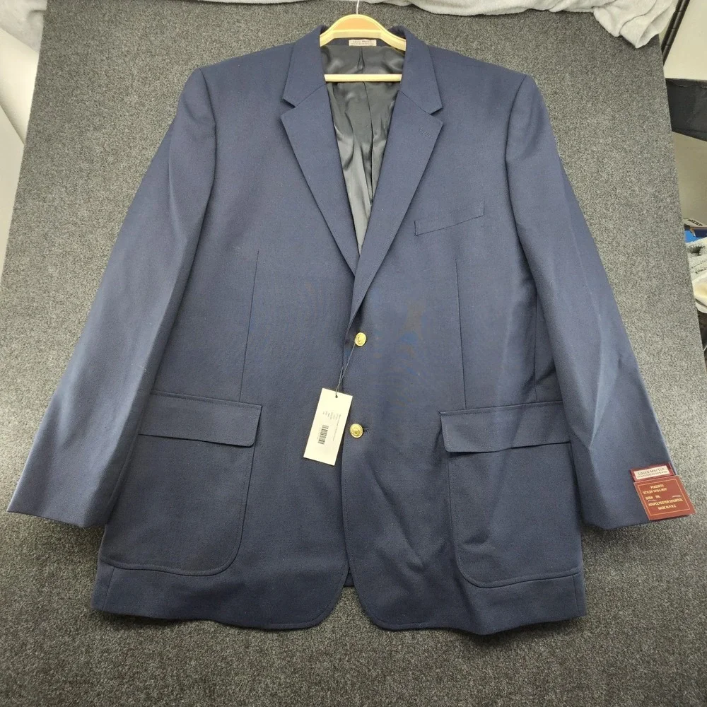 NEW LOUIS‎ MARTIN Mens Navy Blue Wool Blend Suit Sport Coat Blazer Jacket 54L
